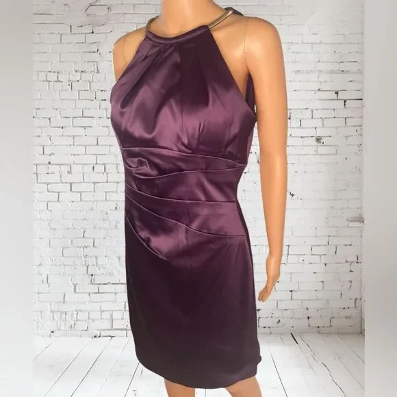 silk halter dress with folds around the neckline Adrianna Papell Women's Organza Crepe High-Low Gown - French Blue main image 1